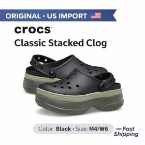 Crocs Classic Stacked Clog Black M4/W6 | Original US Import | Platform Clogs