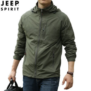 JEEP SPIRIT Mens Jacket Waterproof Military Uniform Windbreaker Breathable Hooded Outdoor Thin