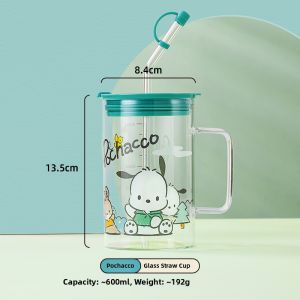 Disney | Straw Glass Cup for Children Measuring Marks High-Temperature Resistant Home Use