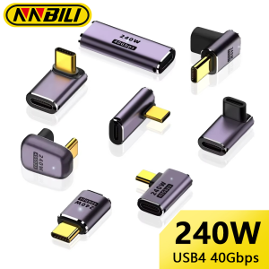 NNBILI USB4.0 40Gbps Type-C OTG Adapter 240W 5A Fast Charging Data Converter Support 8K 60Hz Type C 90 Degree Elbow Adapter