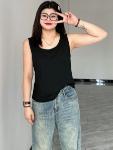 plus Size round Neck Camisole Tank Top Women Summer Slimming Outerwear Breast Reduction Black Strap Vest Stylish Back Design