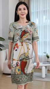 FunnyeS Korean Style Womens Fashionable Printed A-line Casual Dress 2802