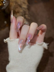Pure Handmade Cat Eye Flashing Aurora Powder Nail Art Finished Product Wearable False Nails Gentle Color for All Skin Types