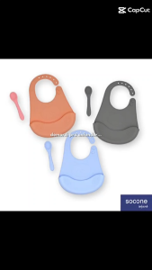 Socone Infant 2IN1 Baby Silicone Bib Adjustable Removable Washable Waterproof Food Grade Silicone Bib With Spoon
