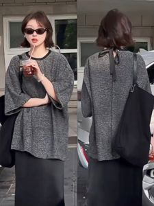 Loose Fit round Neck Short Sleeve Grey T-Shirt Womens Summer Style Casual Comfortable Slimming American Style Top