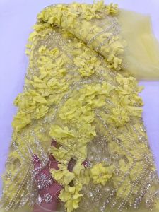 African Tulle Lace Fabric 2026 French Net Sequins Fabric Sewing Embroidery With Beads Lace Tulle Mesh Nigeria Dress 5 Yards