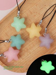 Adorable Luminous Star Phone Pendant Flash Powder Keychain USB Drive Anti-Lost Cup Ornament Cute Dopamine Glow in the Dark