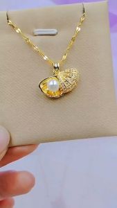 Ladamas Kalung Titanium Dengan Lionting Kerang Permata Cocok Untuk Ke Pesta Dan Jalan-Jalan KT11