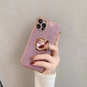 Luxury Electroplated One-Piece Silicone Stand Phone Case Full Lens Protection for  17Air 16Plus 1514Promax 1312Mini 11PM XS