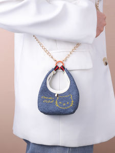Mini Embroidered Denim Clutch Bag Womens Cute Portable Crossbody Bag for Keys Earphones Lipstick Storage Handbag Casual Hobo