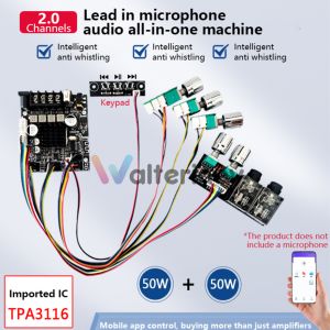 Walteriney ZK-502MT 2.0 Stereo Bluetooth Audio Digital HIFI Power Amplifier Papan Modul 50W * 2 Penyesuaian Bass Tinggi