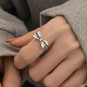 Fashionable Silver Butterfly Knot Ring for Women Trendy Unique Design Finger Ring Accessory by Srrmhyn Commuter Style Alloy