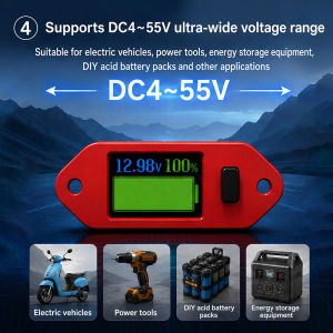 DC 4-55V Voltage Battery Indicator 0.96-Inch Color Display Programmable Voltmeter for Ternary Lithium/LiFePO/Acid Batteries