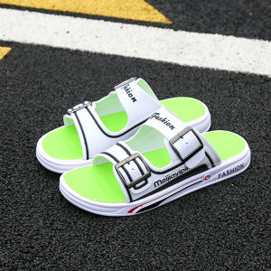 Breathable Korean Style Casual Thick Bottom Mens Slip-On Sandals Summer Youth Daily Wear Anti-Wear Color Block Flat Slippers