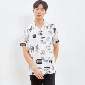 KEMEJA PRIA LENGAN PENDEK / KEMEJA VINTAGE ABSTRAK CASUAL / BAHAN RAYON VISCOSE