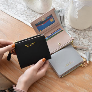 Korean Style Short Foldable Wallet for Women Tassel Pendant Coin Purse Fashionable Personality Student Money Clip PU Leather