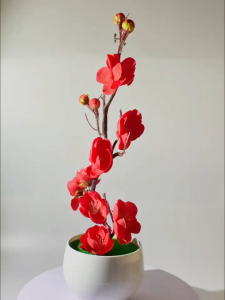 Artificial Bonsai Plum Decorative Flower with Pot Home Office Decor