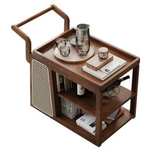 TINGXU | Mobile Wooden Wicker Storage Cabinet