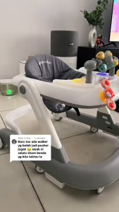 BEIGE Baby Walker Alat Bantu Jalan Bayi Ada Alas kaki dan Tongkat Dorong