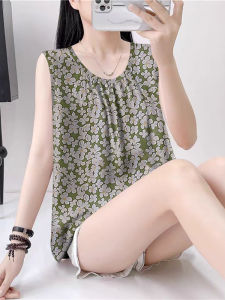 Áo Vest Xếp Ly Không Tay Dáng Rộng in Hoa Mùa Hè 2025 Áo Lót Nữ Áo Khoác Ngoài Áo Vest Nữ Áo Sơ Mi Nữ