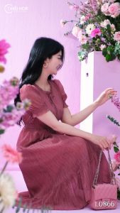 Đầm thiết kế thanh lịch trẻ trung chất liệu voan tơ dập nổi mỏng nhẹ DD4L0866 Thương hiệu Thiều Hoa