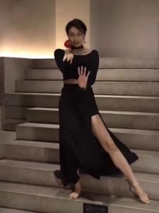 Classic Dance Chinese Style Black Slimming Necktie Top Jazz Dance Elegant Irregular Half-length Skirt Performance Costume Set