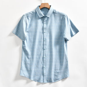 Withdraw from Cupboard Orders/Cost-Effective! Export Men Summer Fashion Gingham Stretch Silm Casual Short Sleeve Shirt