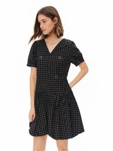 DUSHU | Sweet and Young Low Waist A-Line Cotton Plaid Dress Slim