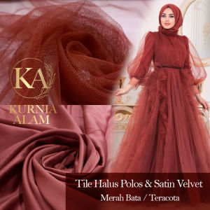 Kain Warna Teracotta atau MERAH BATA Meteran Bahan Dress Mewah Premium Soft Tulle Satin Velvet Termurah
