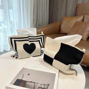 Nordic Style Knitted Heart Shaped Tissue Box Living Room Dining Table Tissue Bag Storage Decorative Desktop Tissue Holder