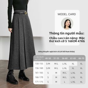 Vimly | Chân Váy Dài Phối Nếp Draping Cao Cổ Chất Liệu Len Xám