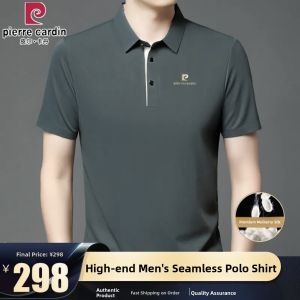 Pierre Cardin Mens Silk Polo Shirt Short Sleeve Casual Turn-down Collar Iron-free Summer New Style Solid Color Seamless
