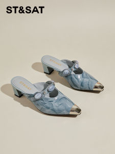 Fashionable Chinese Style Womens Sandals Summer New High Heel Thick Heel Slip-On Casual Glue-Welding Rubber Bottom Shoes