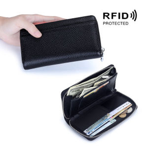 Genuine Leather Zipper Long Wallet Multi-Card Slot RFID Shielding Large-Capacity Womens Style