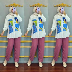 Setelan Viral Crinkle Print Sablon/Setcel Kemeja Crinkel Premium