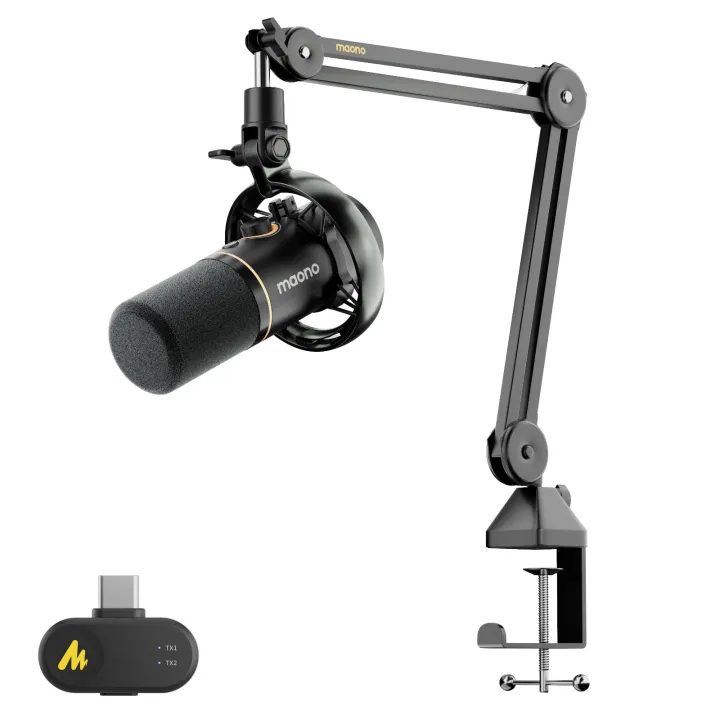 MAONO PD200W Hybrid Wireless Podcast Microphone for PC, Dynamic XLR USB Mic with Desktop Stand, Software, Noise Cancellation, for Vocal Recording, Streaming,