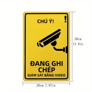 CIFbuy | Biển Hiệu Kim Loại 2D Màu Vàng & Đen Kiểu Cảnh Báo Với Biểu Tượng Camera Giám Sát 24/7 Tấm Nhôm Chống Gỉ Gắn Tường Dùng Trong Nhà