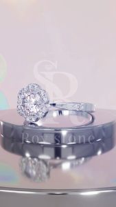 RoyStone - Cincin Wanita Moissanite Sertifikat GRA Original Lapis Emas - Daisy Ring