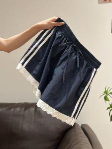 กางเกงขาสั้นผ้าลูกไม้สไตล์ใหม่ฤดูร้อนสำหรับผู้หญิง กางเกงขายาวทรงหลวมสบาย ๆ ลำลอง กางเกงขายาวผ้าลูกไม้ผสม