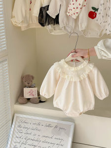 เสื้อคลุมเด็กผู้หญิงแขนยาวคอปิดกระดุมลายลูกไม้ฤดูใบไม้ร่วง 2024 เสื้อคลุมเด็กวัยเตาะแตะสำหรับเดินขึ้นไป ชุดเด็กตัวลูกไม้