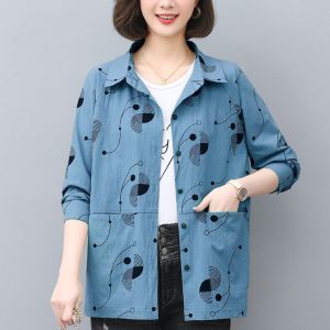 Fashionable Long Sleeve Shirt for Women Loose Casual Mom Coat Scarf Autumn Spring New Style Korean Version Cotton Polyester