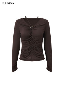 Bathina Womens Acetate Knitwear Slim Fit Sweater Autumn New Style V-Neck Long Sleeve Simple Commute Style Fashionable