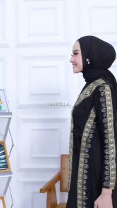 Grosiran New Model Gamis Abaya Hitam Bordir Jersey Mix Ceruti Aplikasi Mote Hawa 738
