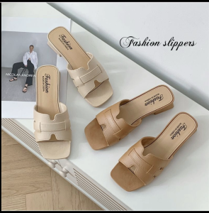 La Maniere Korean Style Women Casual Sandals Square Toe Low Heel Peep Toe PVC Lightweight Non-Slip 2501