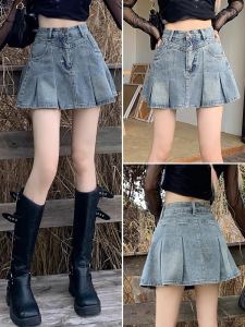 High Waist Pleated Mini Skirt Denim Wrap around Skirt Spring New Womens Fashion 2025 a Line Skirt Short Skirt Summer