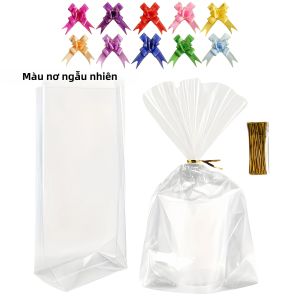 Túi Quà Bằng Giấy Bóng Kính Trong Suốt Có Tay Cầm Đáy Phẳng Có Nơ/dây Buộc 10/30/50 Cái - Túi Quà Tặng Tiệc Sinh Nhật Cho Mọi Dịp