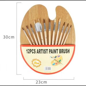 Set of 12 brushes / with good quality wood palette (8 round brushes 4 flat brushes) Used for drawing painting. Artwork for Painters