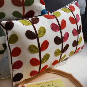 March Pastoral Cotton Cushion Cover Embroidered Flower Waist Pillow Geometric Pattern Ideal for Office Siestas and Bedrooms