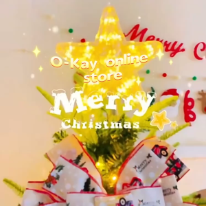 Moon Star Christmas Tree Topper Warm White 10 LED Light Battery Powered Christmas Tree Top Ornament for Xmas Tree Holiday Decor