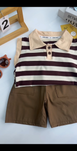 bambeau baby boy clothes suit Striped Sleeveless clothes Casual seluar pendek polo shirt